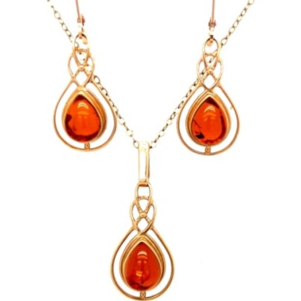 14k Rose Gold Russian Amber Pendant & Earring Set